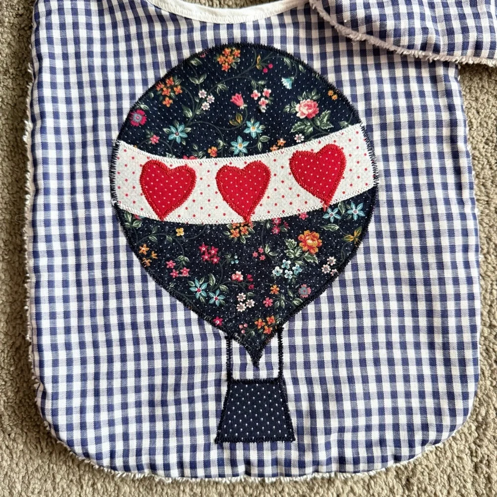 🍓 Handmade Blue Gingham Floral Travel Terry Cloth Tie Back Bibs (3 Pack)